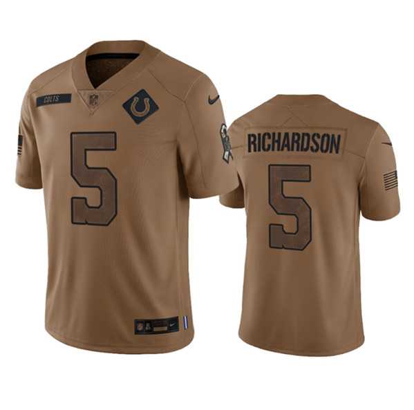 Mens Indianapolis Colts #5 Anthony Richardson 2023 Brown Salute To Sertvice Limited Football Stitched Jersey Dyin
